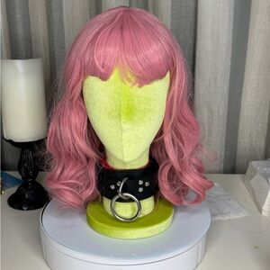 Black O-ring choker with fuzzy red interior